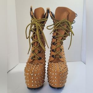 BELLA LUNA JAYLO Spike Platform Bootie Size 6 Camel Gold Stiletto Dancer Pre-Own